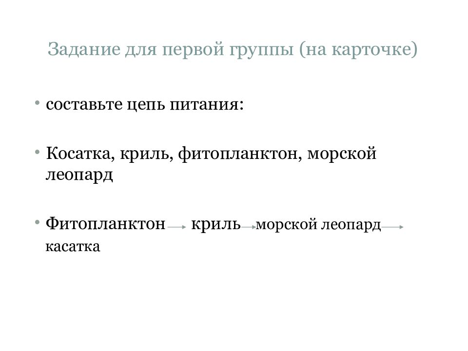 Задание для первой группы (на карточке)