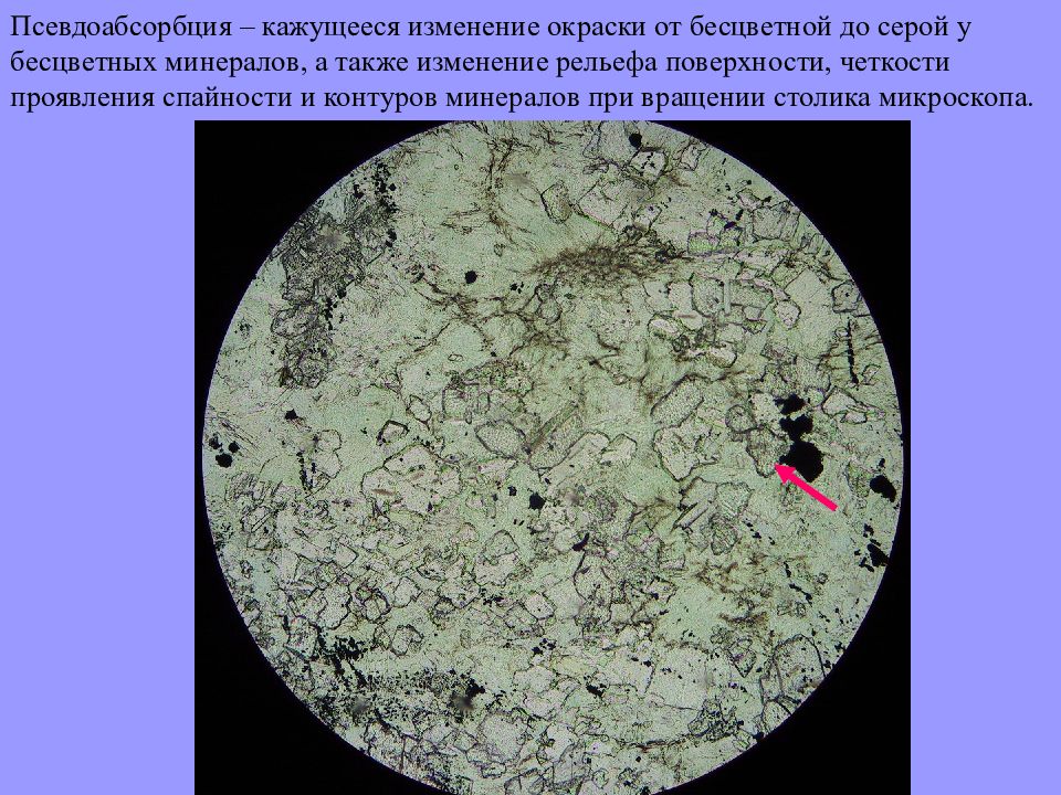 А также изменения. Псевдоабсорбция минералов. Минералы обладающие псевдоабсорбцией. Двупреломление в шлифе. Псевдоабсорбция в шлифе.