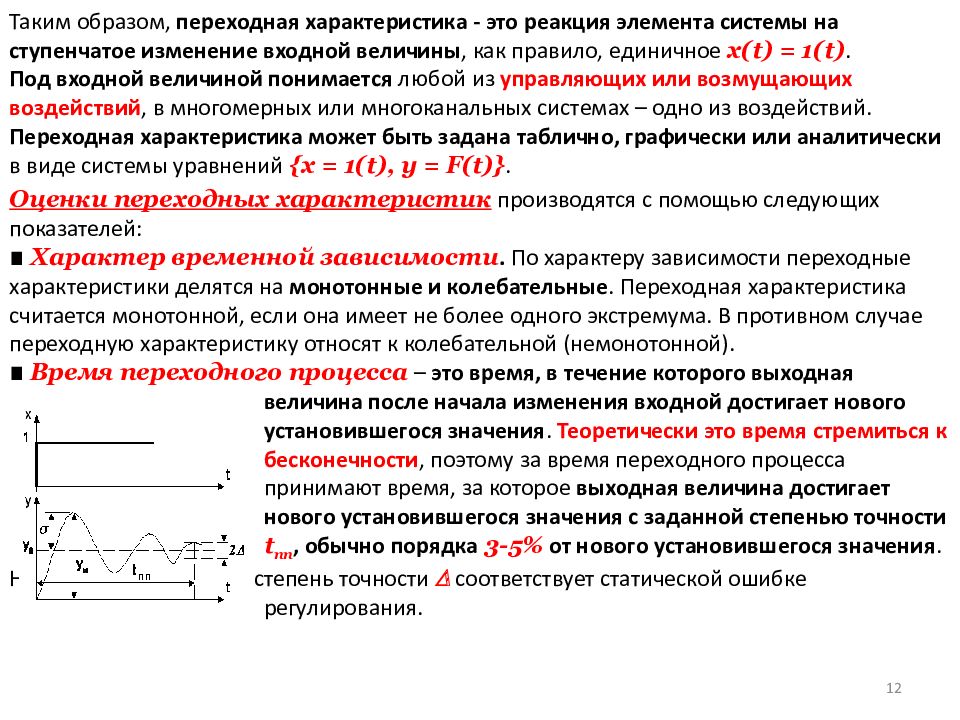 Тип переходного процесса. Колебательный характер переходного процесса. Виды статических характеристик. Виды переходного процесса.