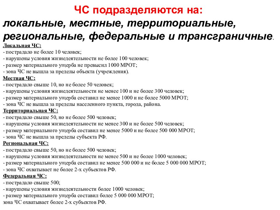 Чс подразделяются на. Как классифицируется ЧС В которой пострадало более 500 человек.