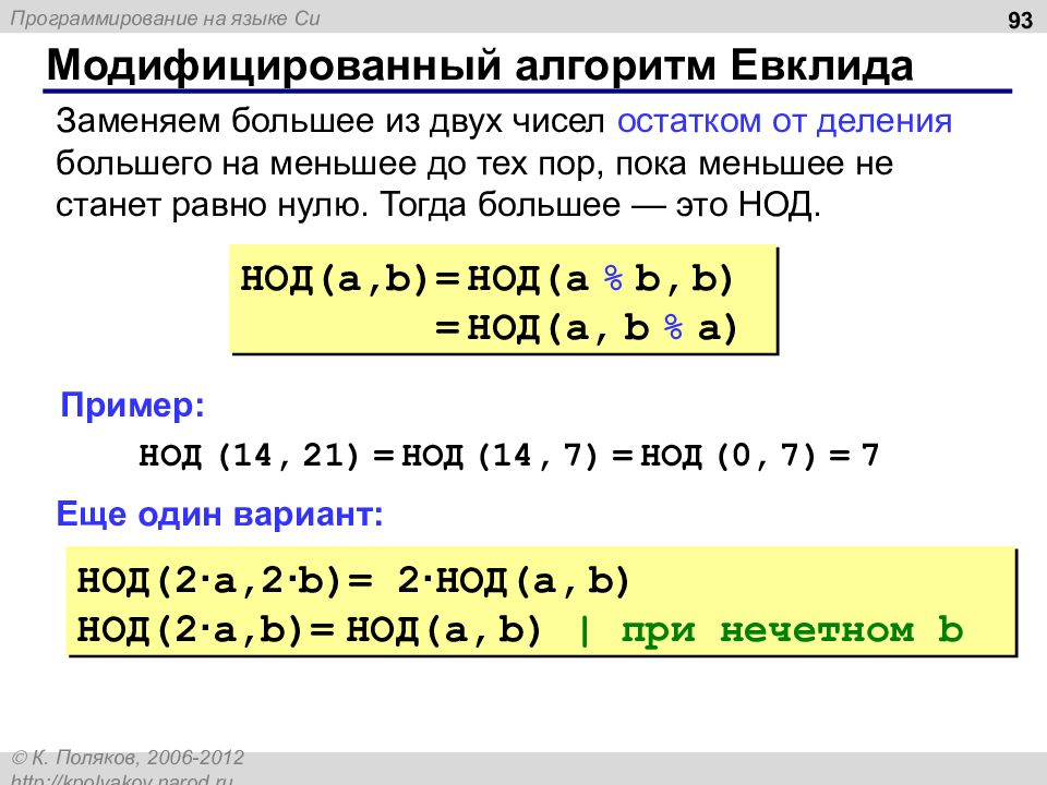 Информатика 9 класс алгоритм евклида презентация