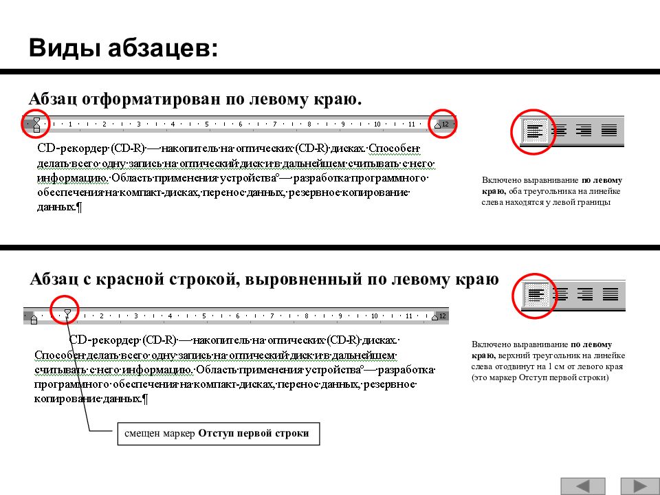 Виды абзацев презентация