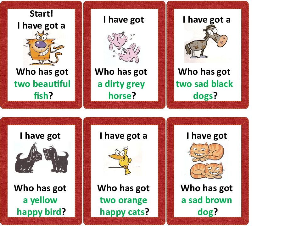 Who has got two beautiful fish ? I have got Who has got a yellow happy bird ? I