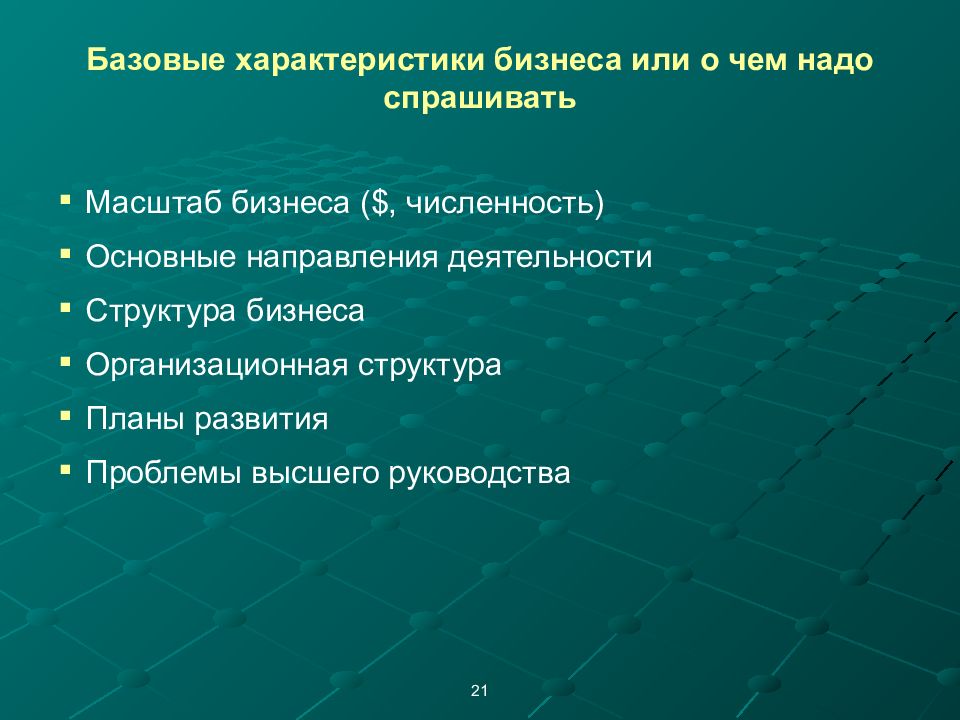 Базовые характеристики. Характеристика бизнеса. Свойства бизнеса.