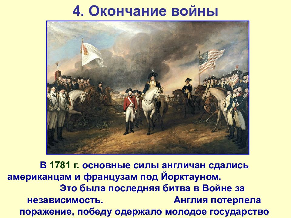 Одержали крупнейшее поражение. Окончание войны за независимость США. Сражения войны за независимость США. Сражение за независимость США.