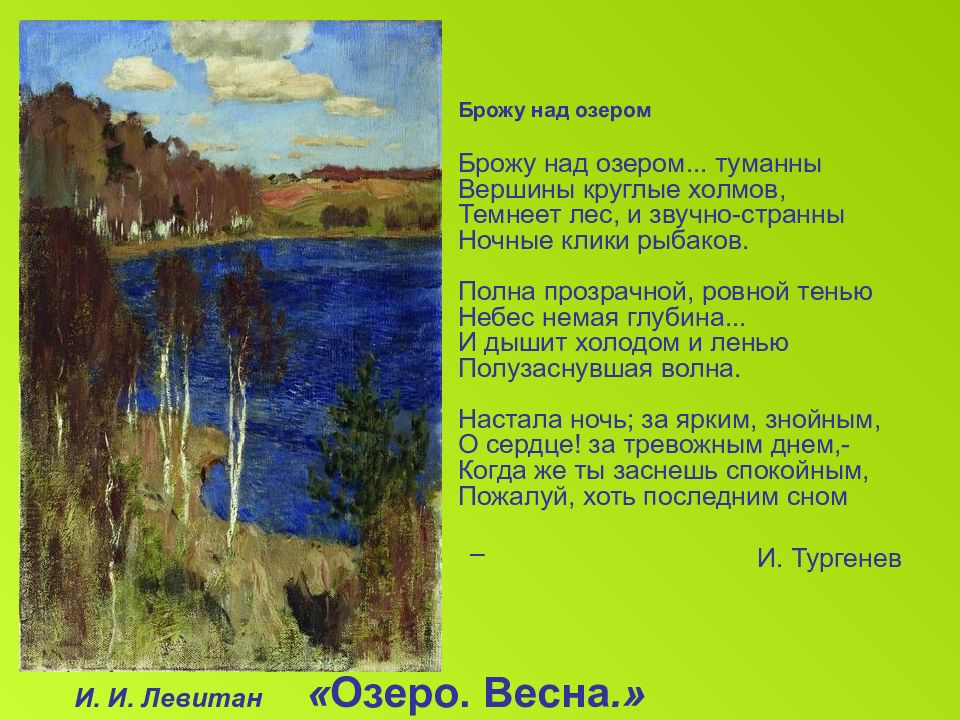 Описание природы ночи. Тургенев брожу над озером. Стих Тургенева брожу над озером. Тургенев рожу под озером. Стих над озером.