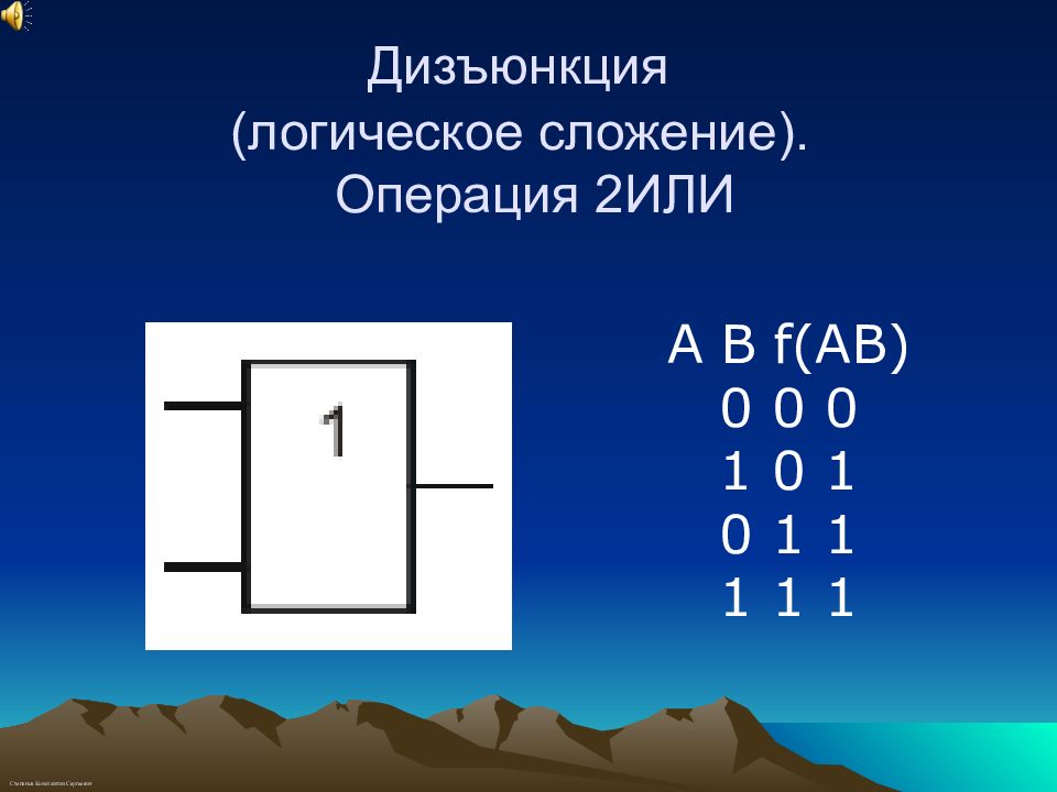 Операция сложения. Дизъюнкция логический элемент. Сложение на логических элементах. 1 Дизъюнкция 1. 1 И 1 логическое сложение.