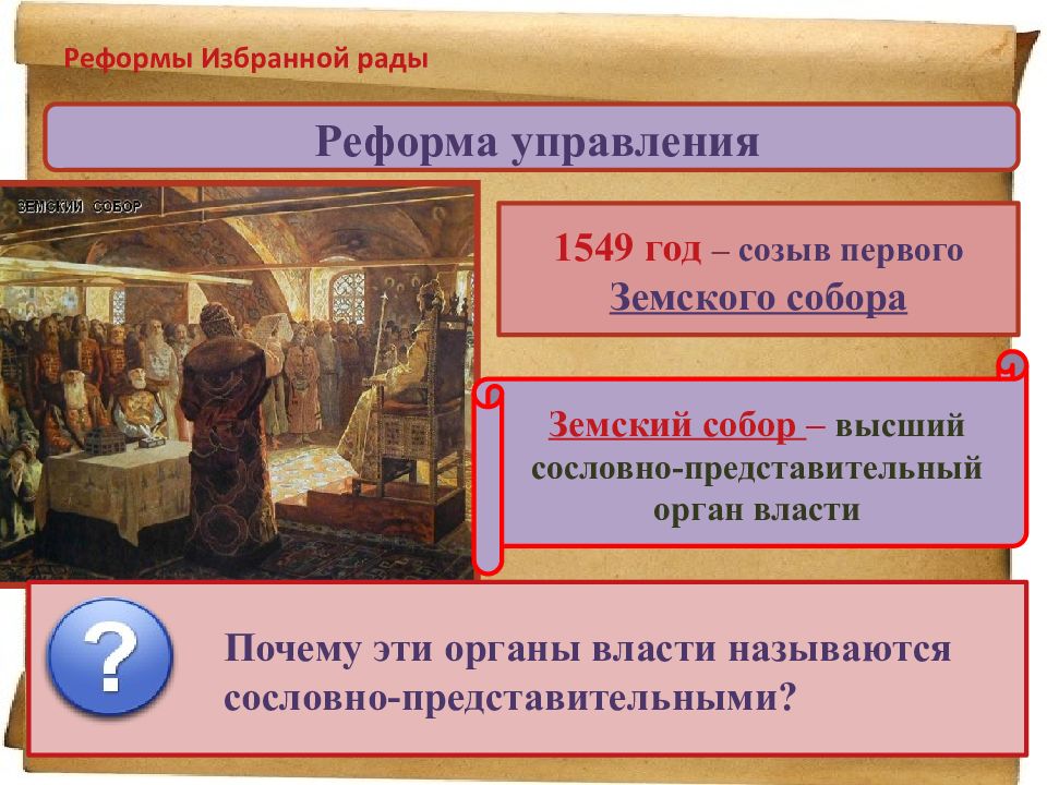 Реформы избранной рады 1549. Реформы избранной рады Ивана 4.