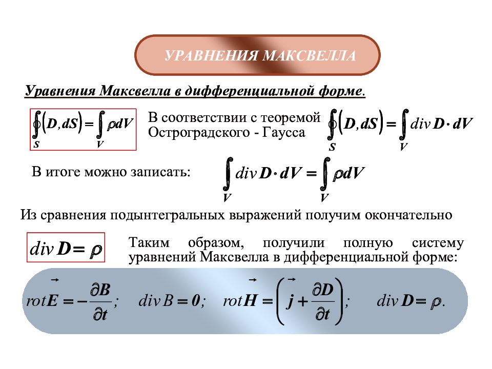 Закон Гаусса уравнение Максвелла. Уравнения связи Максвелла. Теория Максвелла формула.