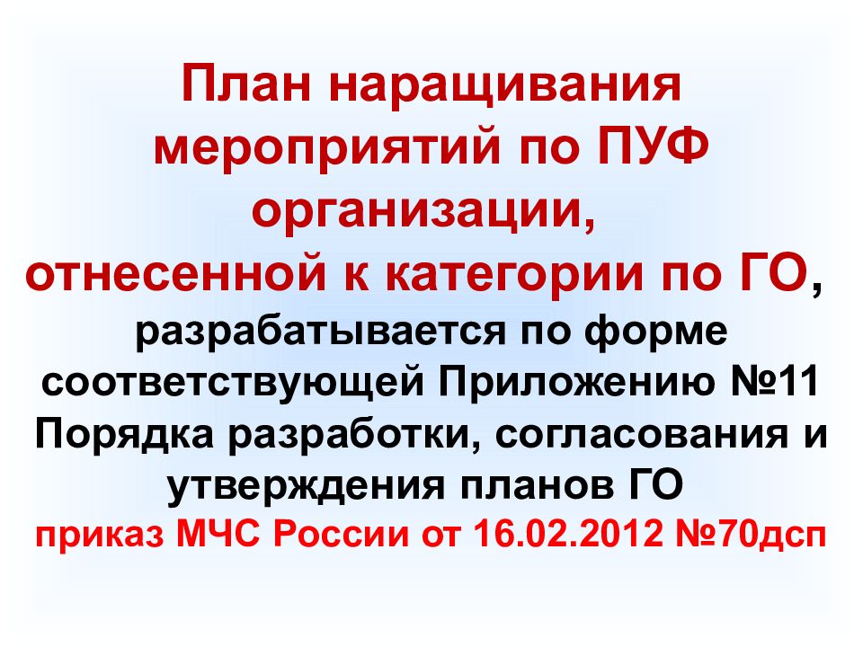 План наращивания мероприятий по повышению устойчивости функционирования организации