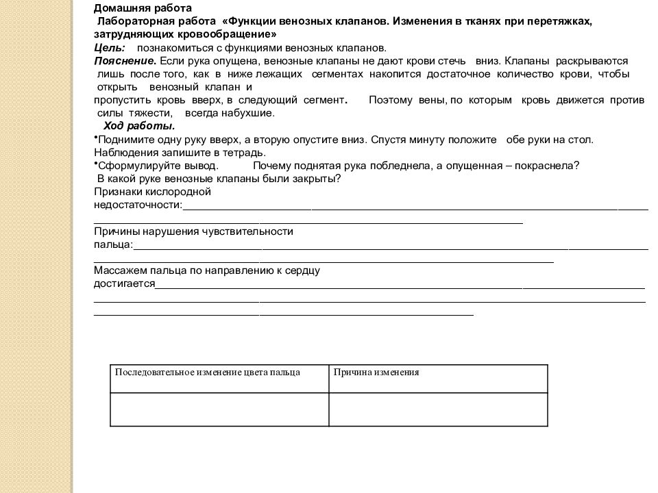 Лабораторная работа функция венозных клапанов 8 класс. Лабораторная работа функция венозных клапанов 8 класс