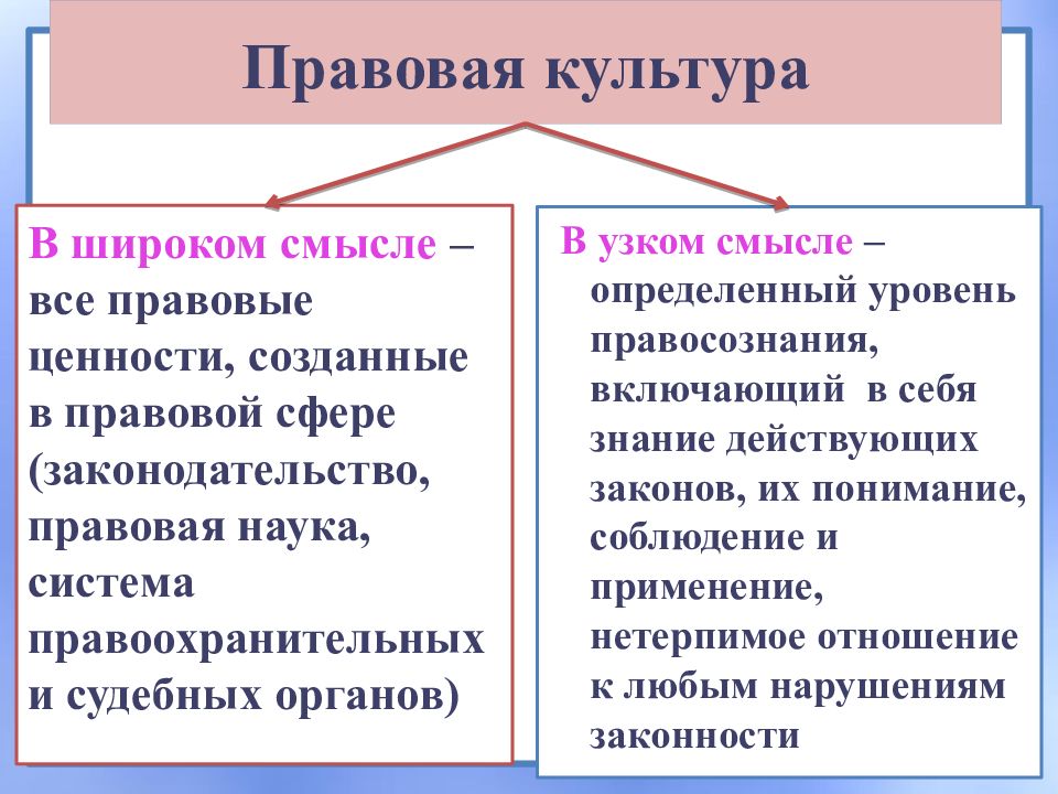 Охарактеризуйте элементы схемы условий формирования и совершенствования правовой культуры