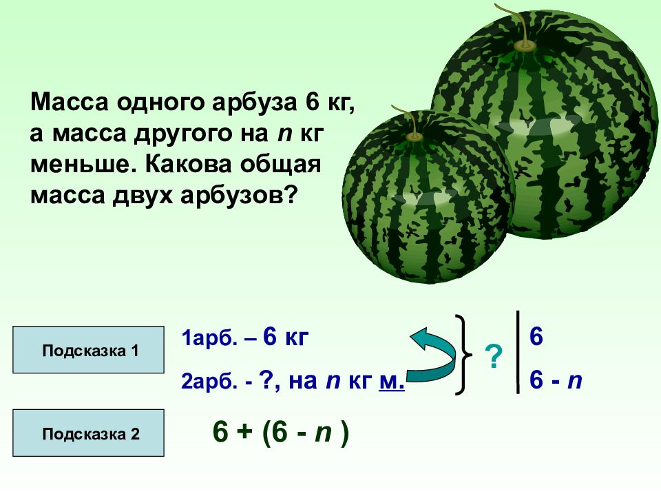 Масса пустой миски равна 420 г найди по рисункам массу яблок и массу арбуза