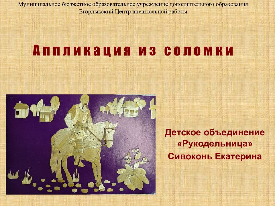 Детское объединение «Рукодельница» Сивоконь Екатерина Аппликация из