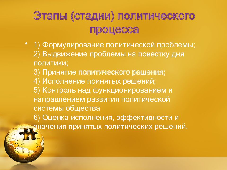 Этапы политического процесса презентация