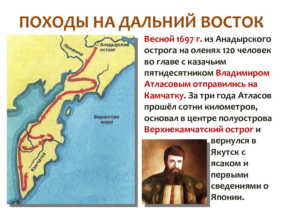 Каком веке началось освоение дальнего востока. Поход на Камчатку Владимира Атласова. Русские путешественники и землепроходцы Владимир атласов. Владимир атласов путешествие на Камчатку. Владимир атласов открытие Сибири.