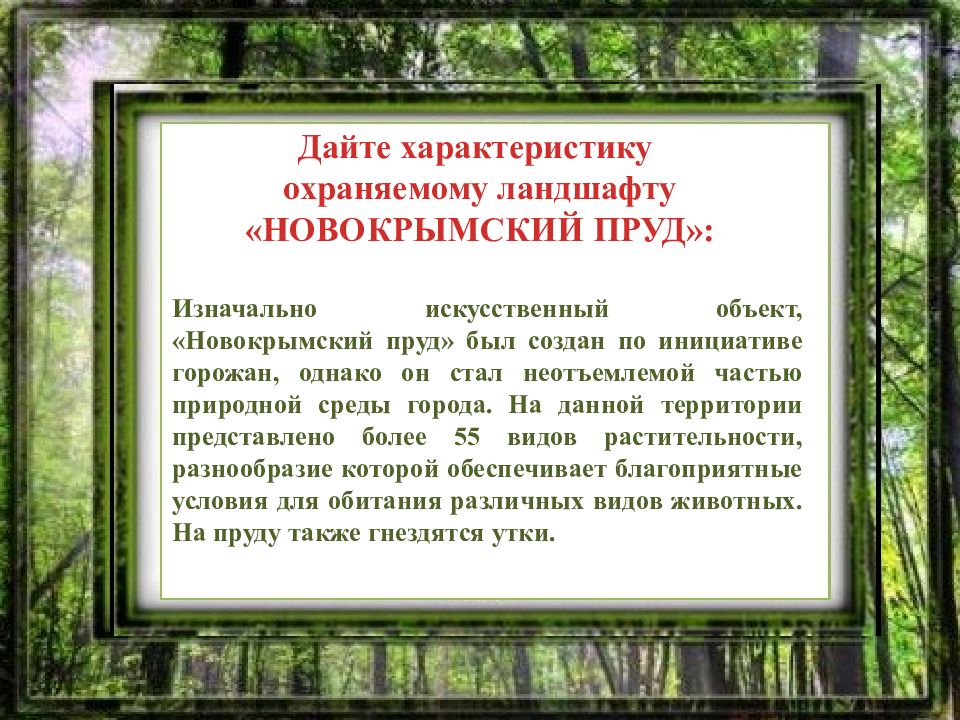 Особо охраняемые территории ландшафты. Охраняемый ландшафт «Новокрымский пруд». ООПТ Новокрымский пруд Пермь. Охраняемый ландшафт «утиное болото». Дать характеристику особо охраняемым территориям.