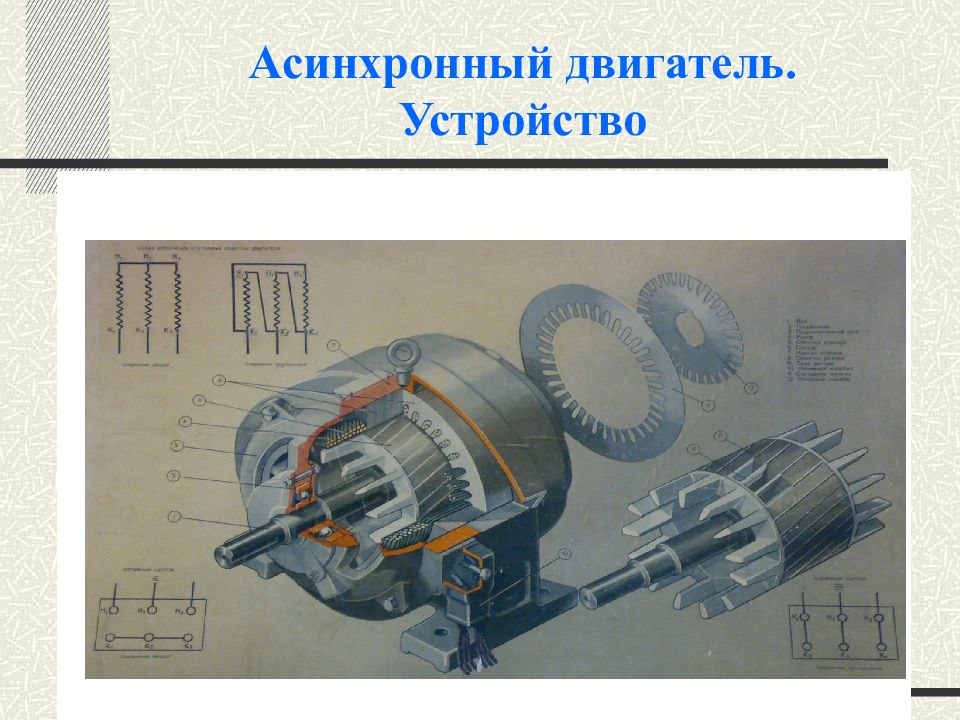 Асинхронный магнитный двигатель. Развертка асинхронного электродвигателя. Конструкция асинхронного двигателя. Устройств асинхронных,шаговых, электродвигателей. Устройство асинхронного электродвигателя.