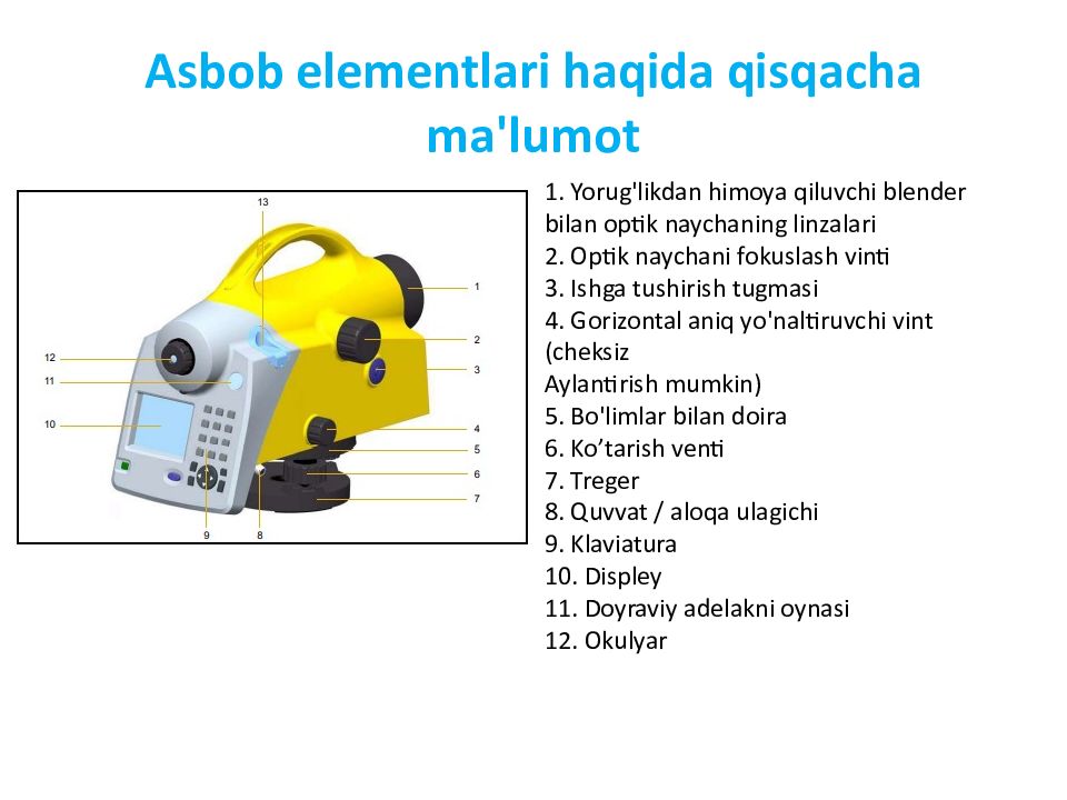 Mavzu:DiNi raqamli niveliri Asbob elementlari haqida qisqacha ma'lumot