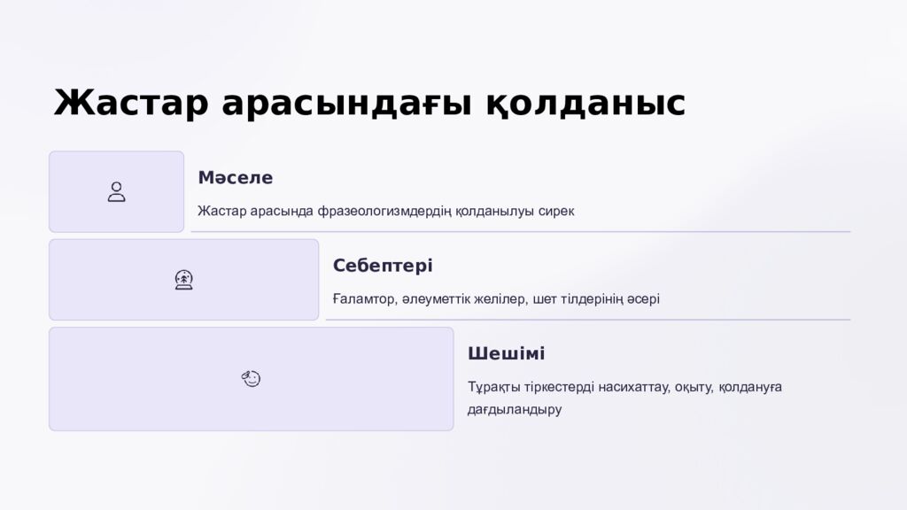 Күнделікті тұрмыста жиі қолданылатын тұрақты тіркестер Тіл – ұлттың рухани