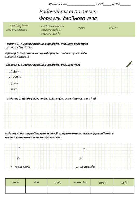 Фамилия Имя Класс Дата  Рабочий лист по