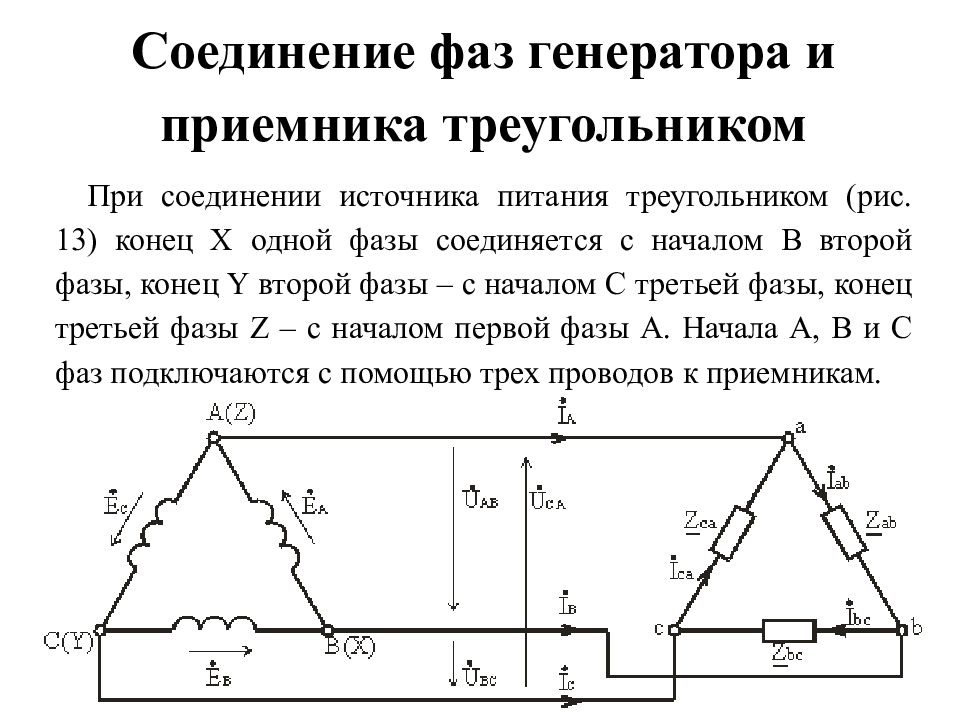 Схема соединения нагрузки треугольником