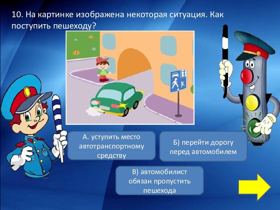На картинке изображена некоторая ситуация как поступить пешеходу