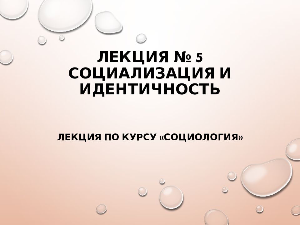 Лекция № 5 Социализация и идентичность