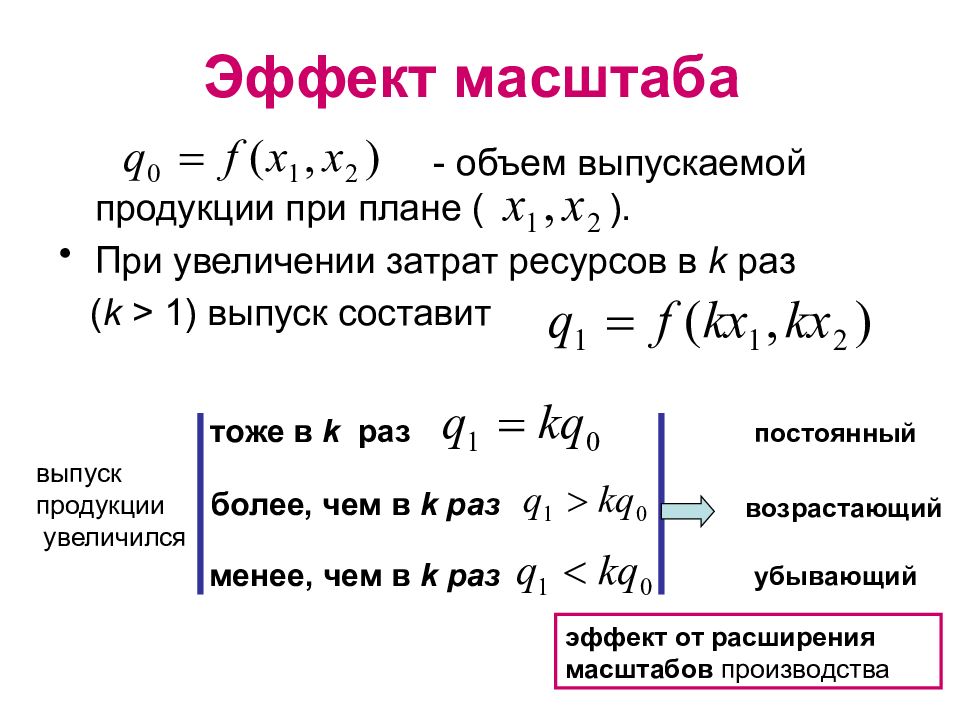 Увеличение эффекта. Производственная функция и эффект масштаба. Масштабный эффект. Эффект «возрастающего порядка». Масштабные эффекты в физике.