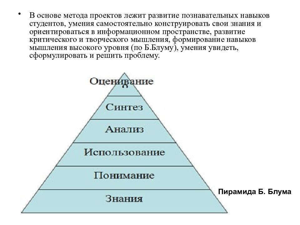 В основе метода проектов лежит развитие умения