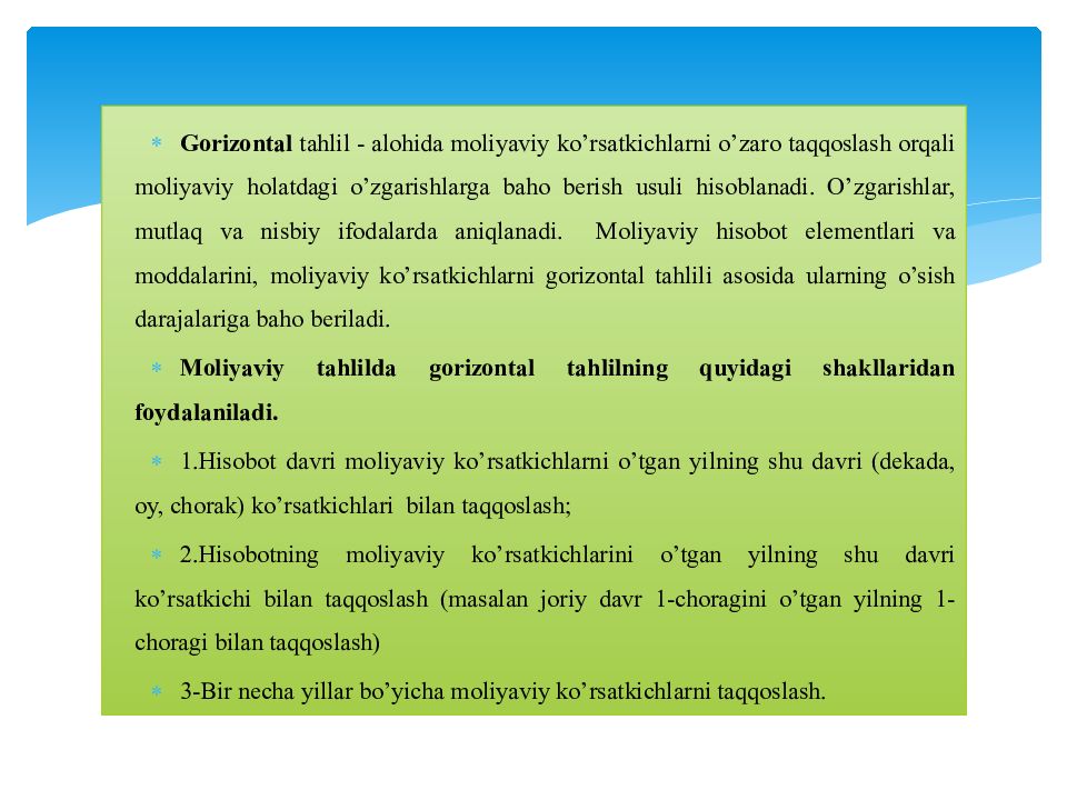 MOLIYAVIY TAHLIL FANI 1-MAVZU : MOLIYAVIY TAHLIL FANINIG NAZARIY ASOSLARI MOLIYAVIY TAHLIL FANI 1-MAVZU : MOLIYAVIY TAHLIL FANINIG NAZARIY ASOSLARI