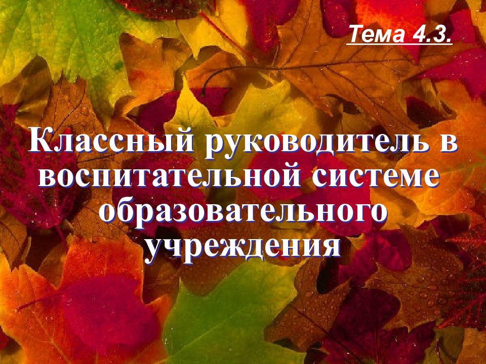 Тема 4.3. Классный руководитель в воспитательной системе образовательного
