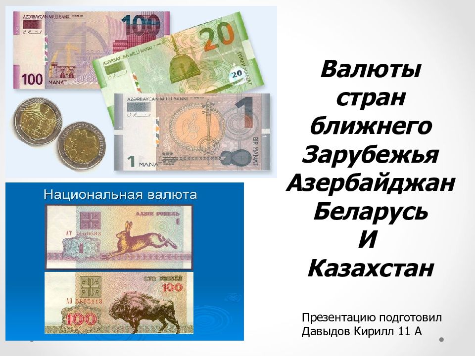 Презентацию подготовил Давыдов Кирилл 11 А Валюты стран ближнего