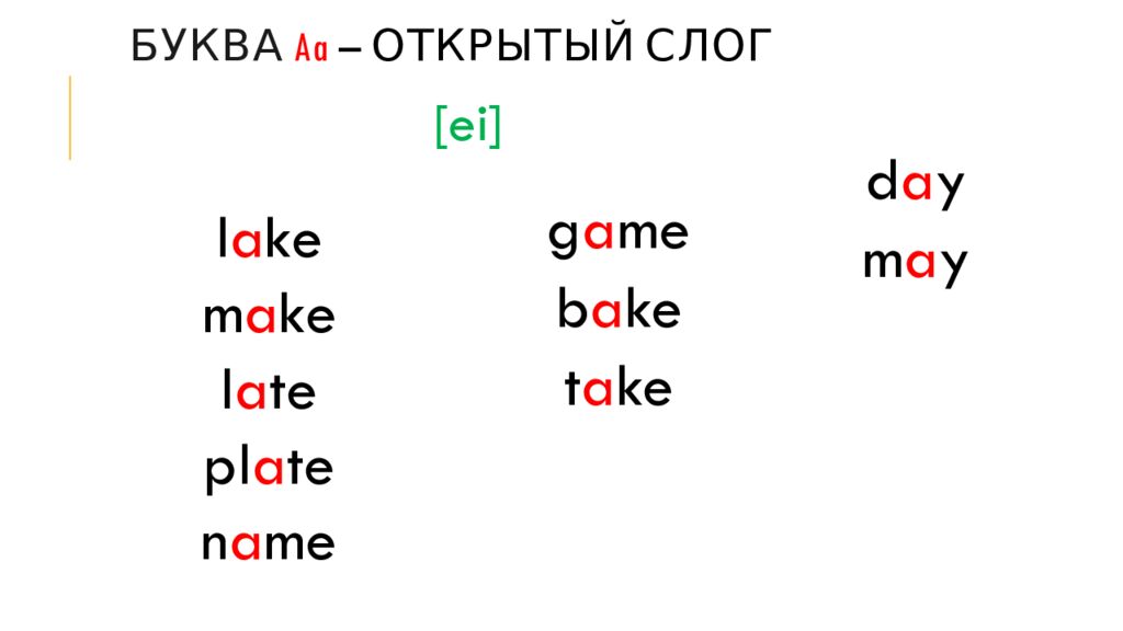 Буква A a – Открытый слог