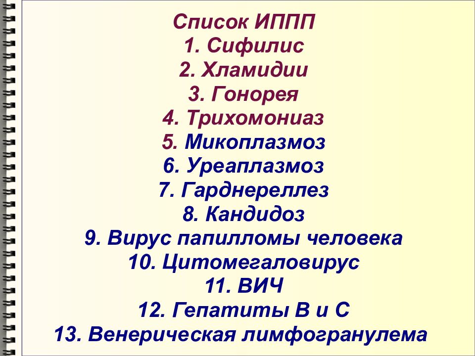 Список ев. Список инфекций передаваемые пол путем. ИППП список. Список заболеваний передающихся половым путём. ЗППП список инфекций.