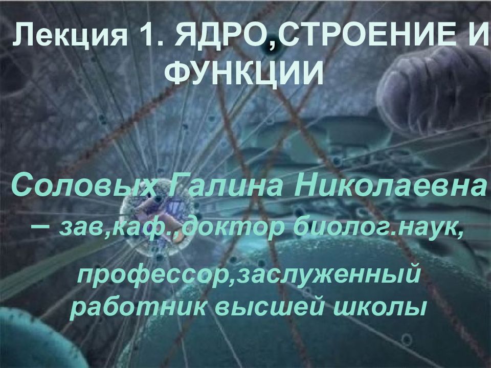 Лекция 1. ЯДРО,СТРОЕНИЕ И ФУНКЦИИ Соловых Галина Николаевна – зав,каф.,доктор