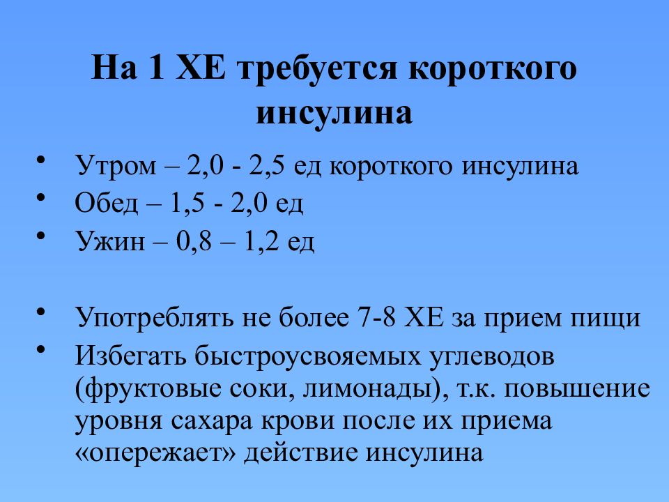 Схема подколки инсулина короткого действия по сахарам