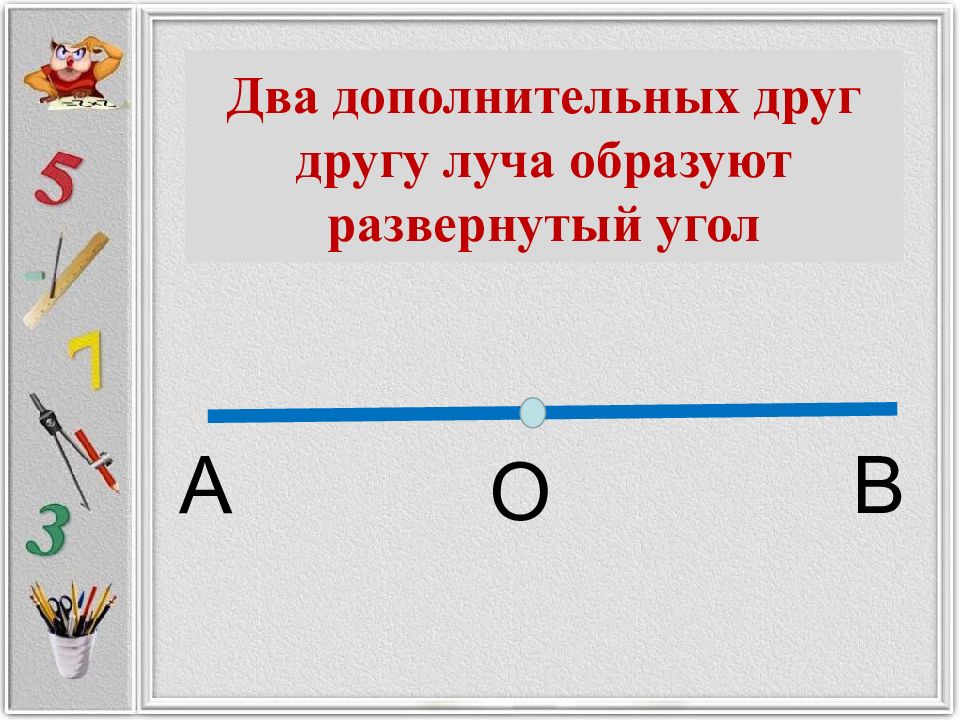 Луч и угол презентация 7 класс геометрия. Развёрнутый угол. Два дополнительных луча. 2 Дополнительных друг другу луча образуют. Угол образованные двумя дополнительными лучами.