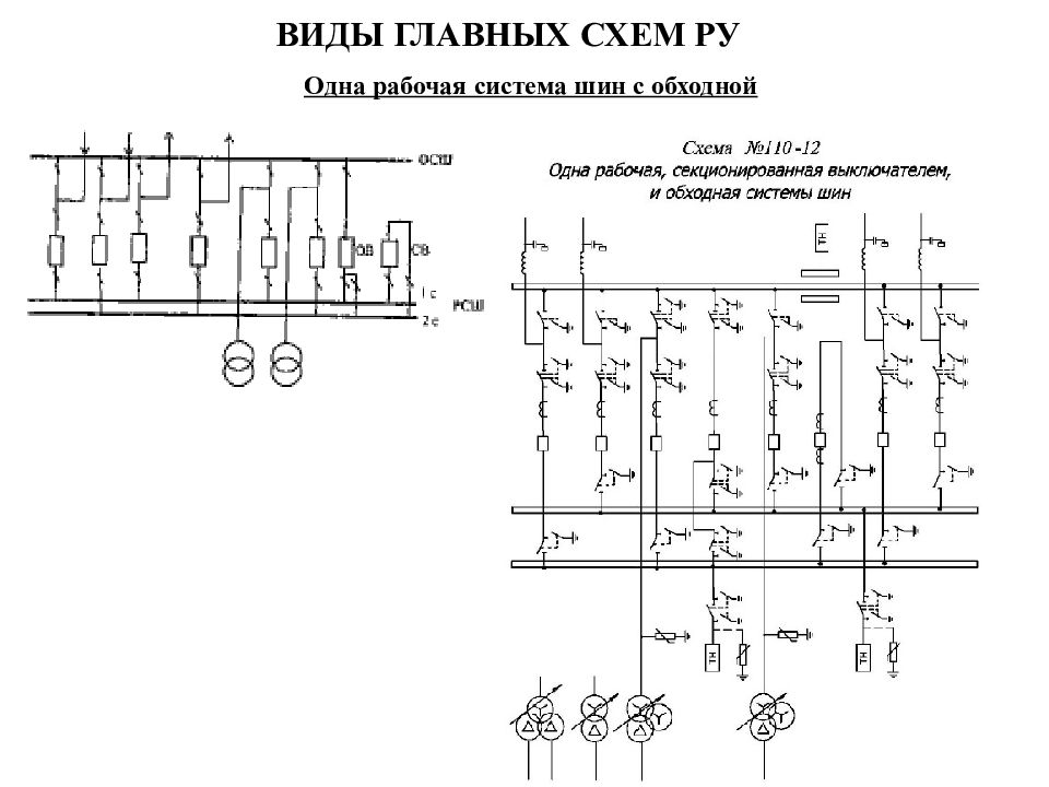 Схема с одной рабочей секционированной выключателем и обходной системой шин