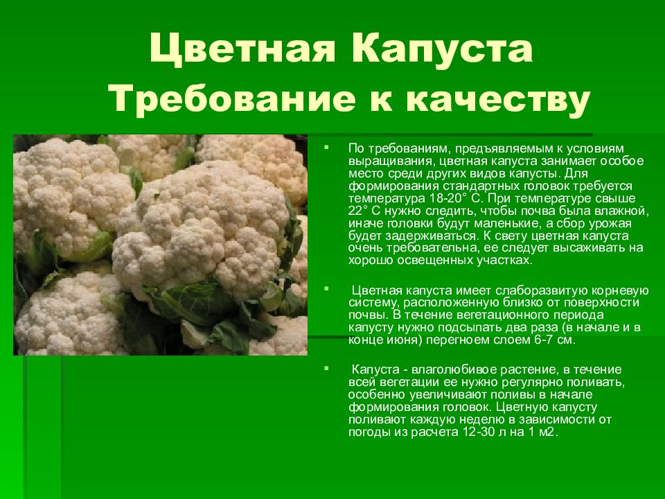 Цветная капуста кислотность