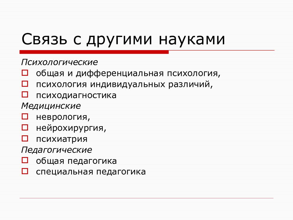 Связь нейропсихологии с другими науками схема