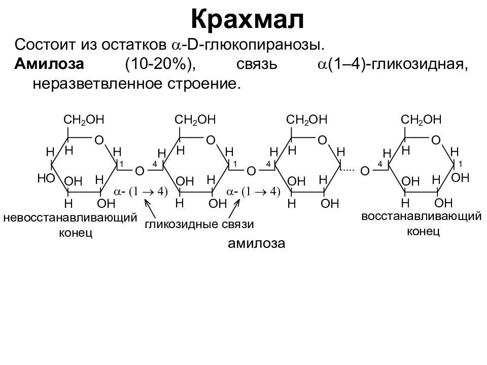 Крахмал тип связи. Формула крахмала гликозидные связи. Амилоза состоит из остатков моносахаридов. Амилоза формула структурная. Тип гликозидных связей в крахмале.