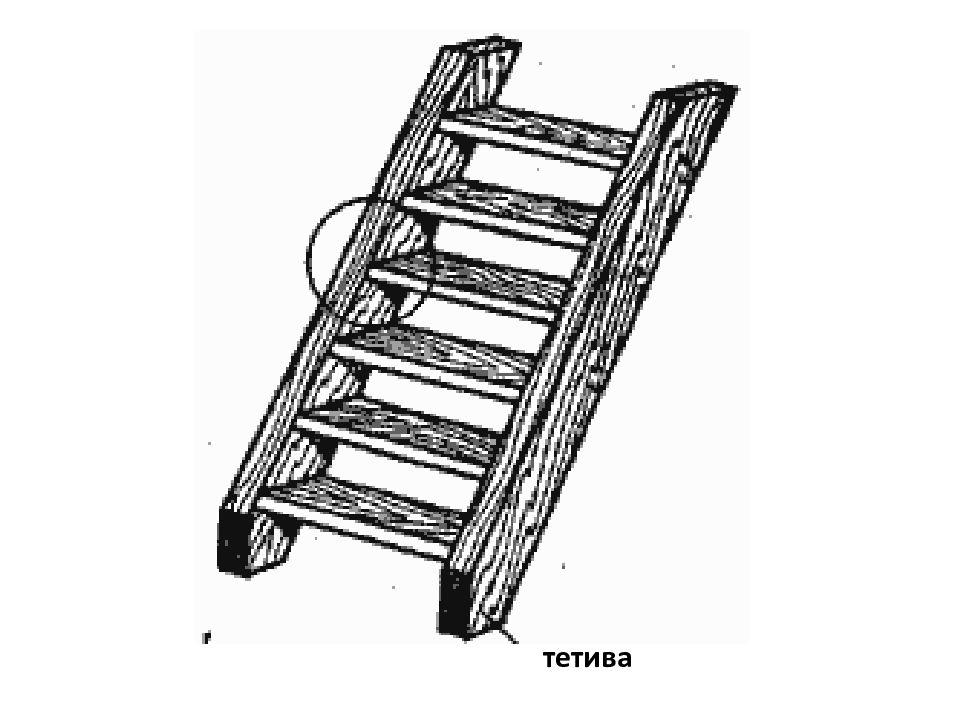 Чертеж тетивы лестницы из дерева тетивы