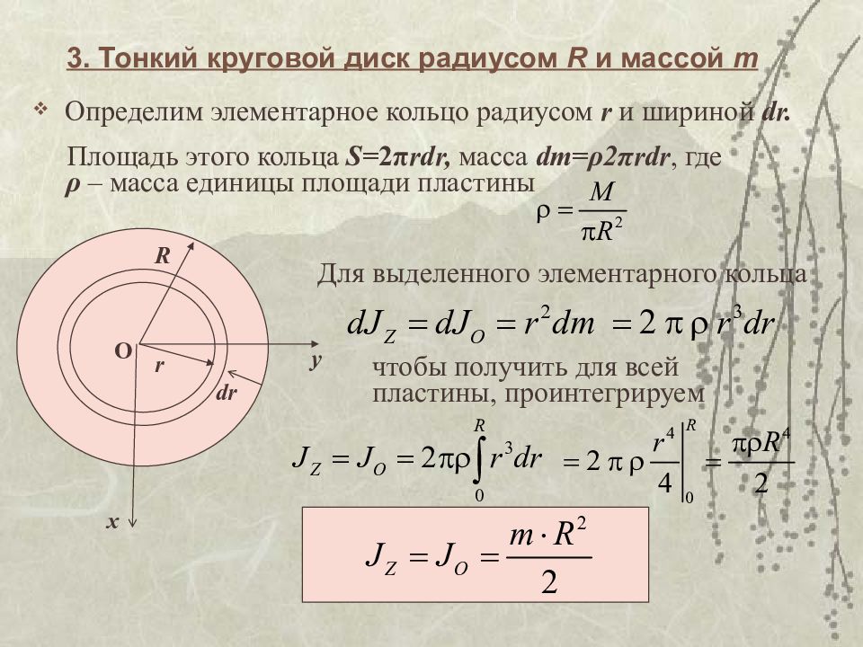 Кольцо радиусом r. Теорема Штейнера для тонкого кольца. Момент инерции обруча формула. Тонкий диск радиуса а момент инерции. Теорема Гюйгенса Штейнера для кольца.