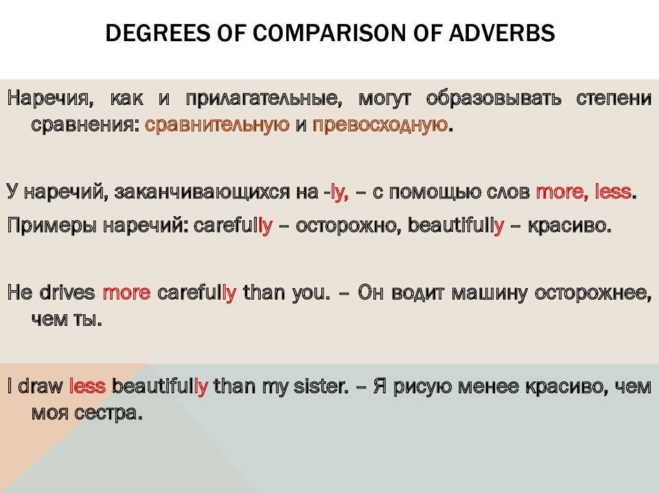 Degrees of comparison of adverbs
