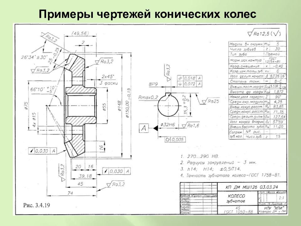 Шестерня конусная чертеж