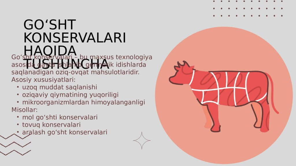 GO‘SHT KONSERVALARI SIFATI Meat is m ore than food—it’s craftsmanship
