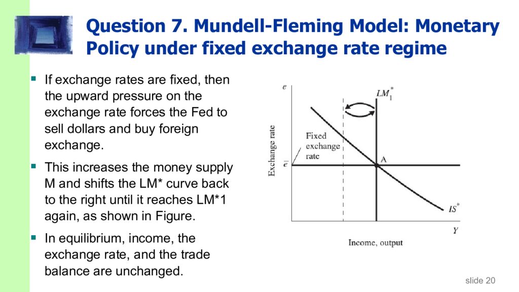 Question 7. Mundell-Fleming Model: Monetary Policy under fixed exchange rate regime