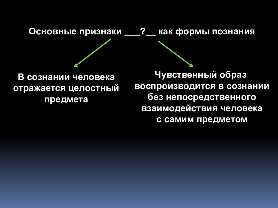 Чувственный образ целостного образа предмета. Основные признаки как формы познания. Основные признаки ........ К ПКФОРМЫ познания. В сознании человека отражается целостный образ предмета. Основные признаки как формы познания в сознании человека.