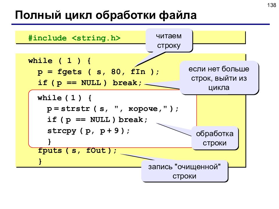 Нфт си. Цикл обработки файла. Обработка строк в цикле. Чтение строки си. FGETS.